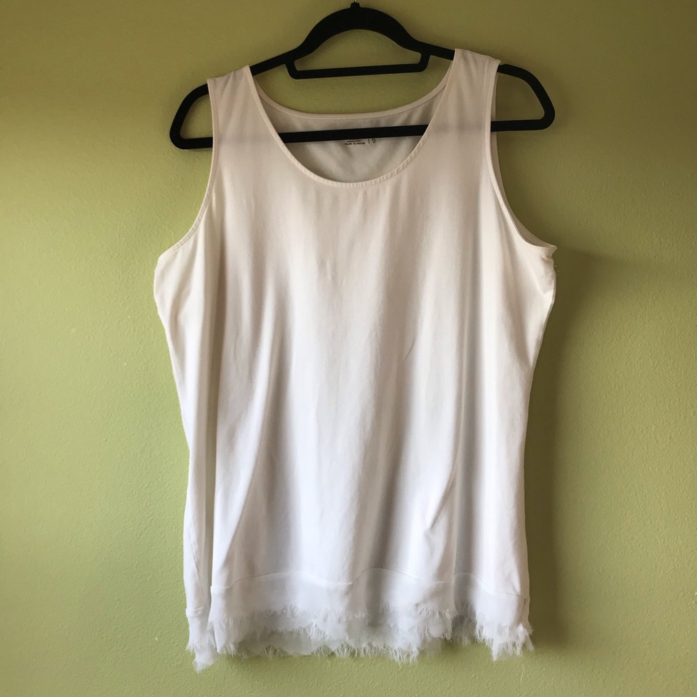 White Tank Top with Feathered Bottom